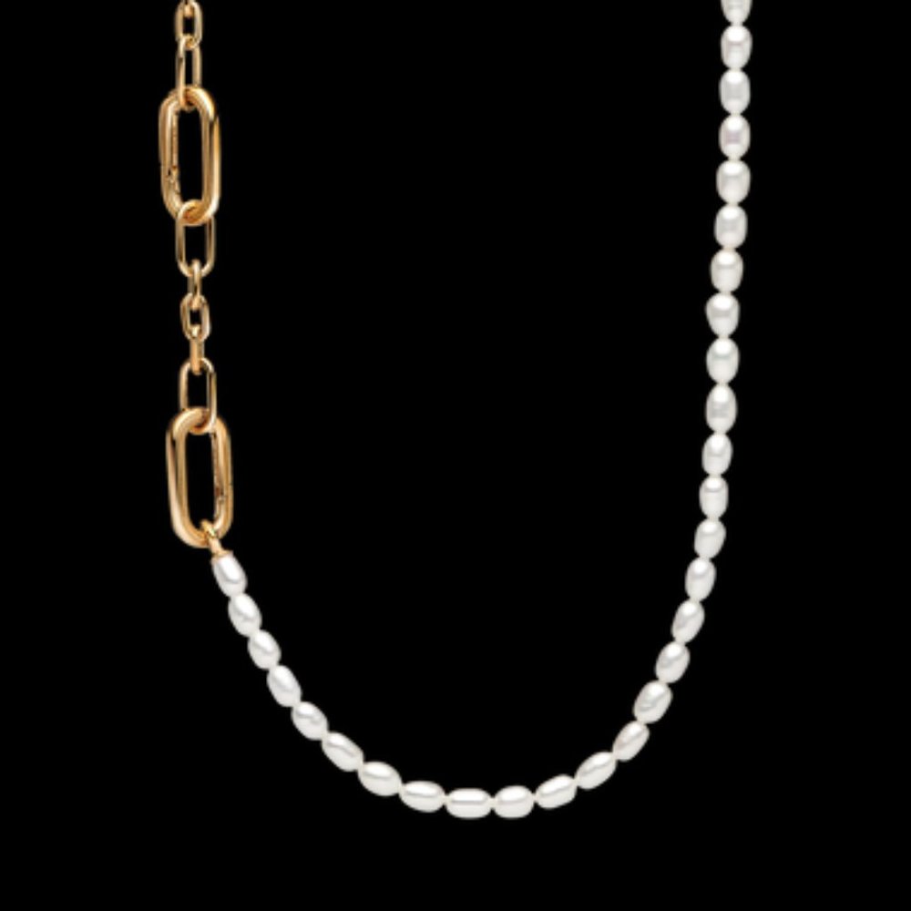 Authentic 14K Gold-Pt Pandora ME Slim Treated Freshwater Cultured Pearl Necklace